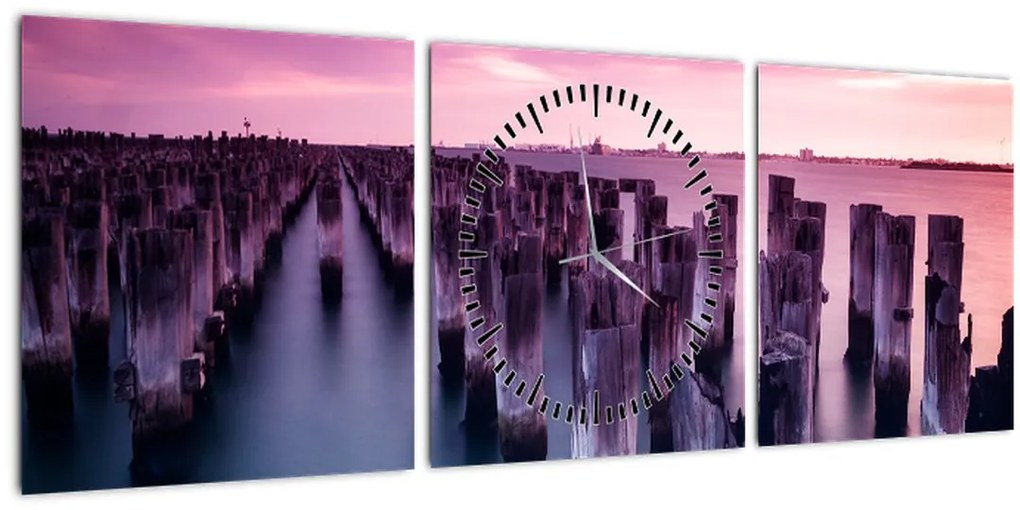 Tablou cu pari din lemn (cu ceas) (90x30 cm)