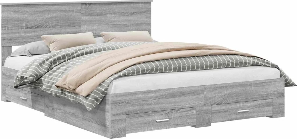 vidaXL Cadru de pat cu headboard Gri Sonoma 160 x 200 cm Lemn compozit
