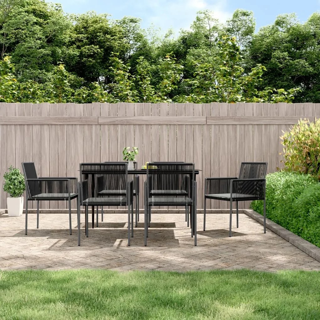 vidaXL Set mobilier grădină cu perne, 7 piese, negru, poliratan &amp; oțel