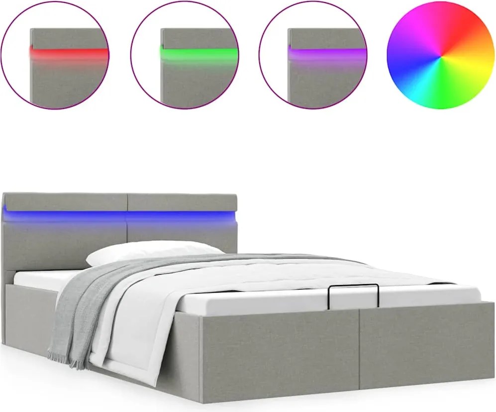 vidaXL Cadru pat hidraulic ladă LED gri deschis 140x200 cm textil