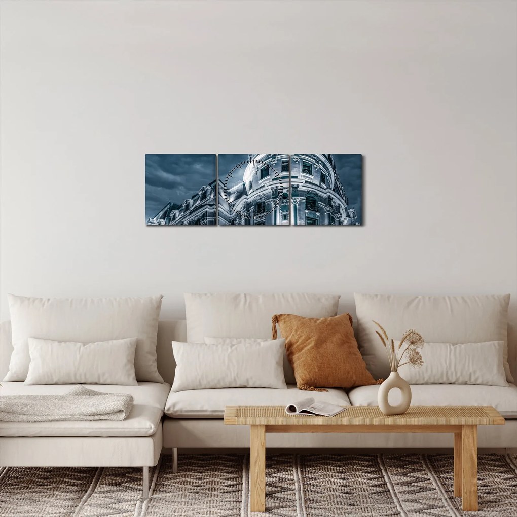 Tablou cu arhitectură în întuneric (cu ceas) (90x30 cm)