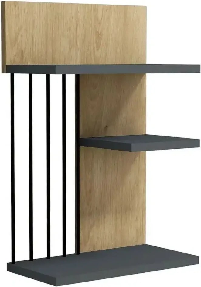 Raft de perete cu 3 polite, Nezma Homs, 60 x 40 x 21 cm, stejar/gri antracit