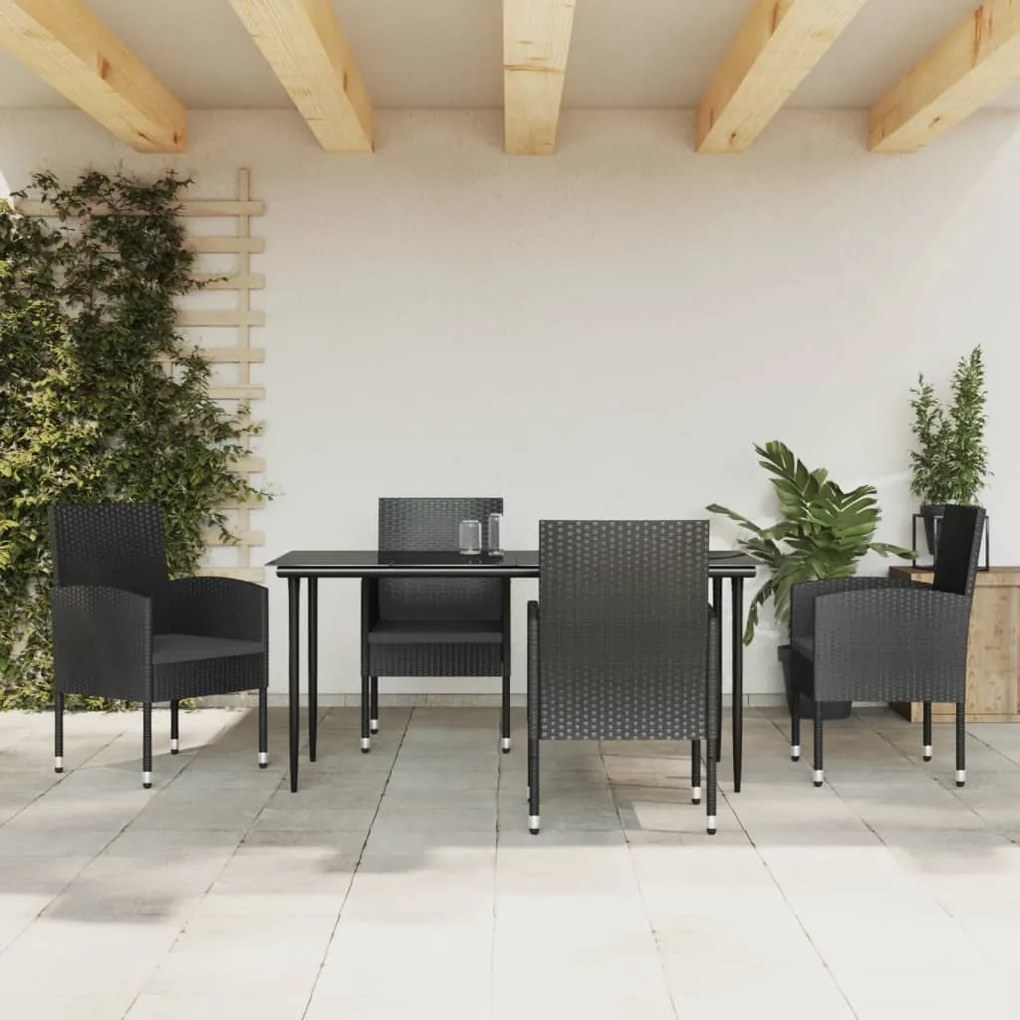 vidaXL Set mobilier de grădină, 5 piese, negru, poliratan și oțel