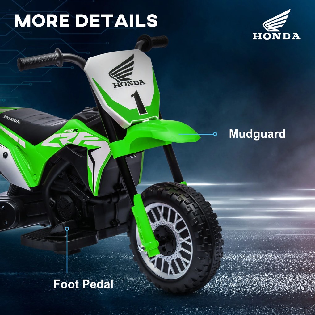 HOMCOM Motocicletă Electrică pentru Copii 6V Honda CRF450RL Licențiată Verde 3 Roți 18-36 Luni | Aosom Romania