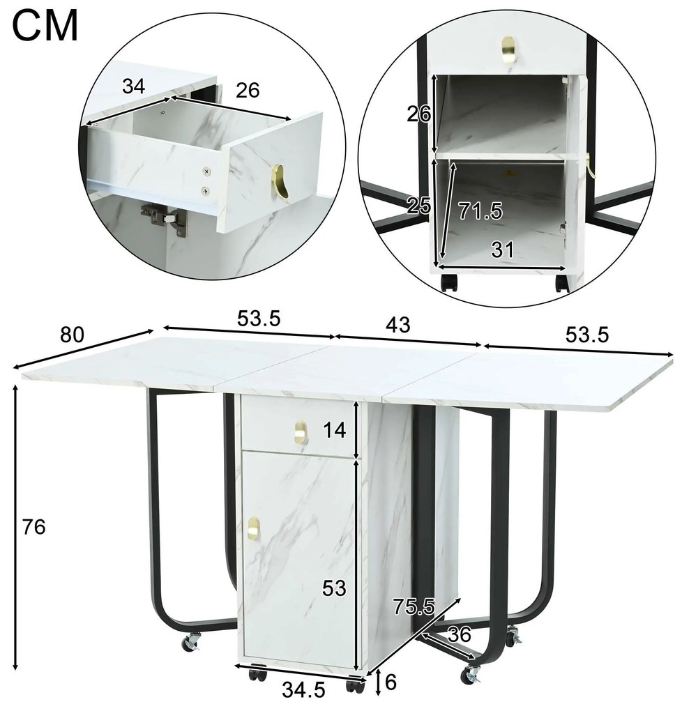 Masă de bucătărie versatilă și pliabilă, Alb+Negru | Aosom Romania