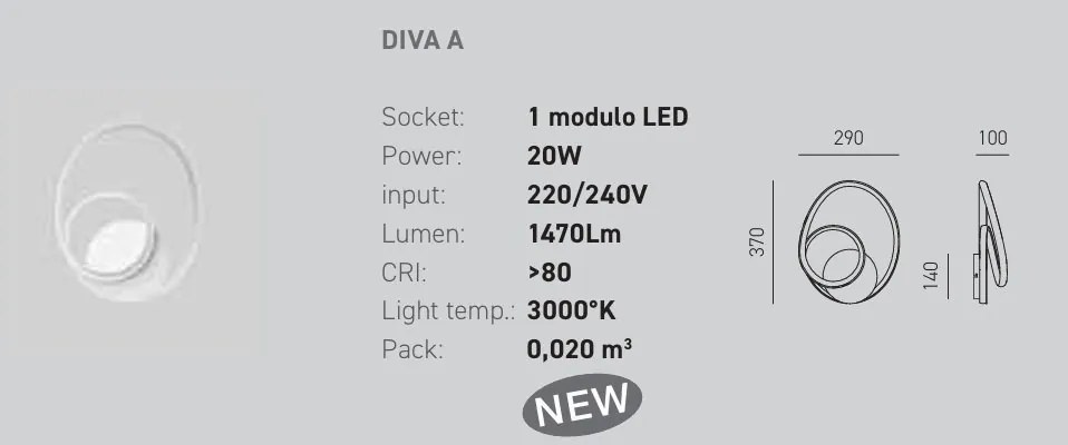 Aplica de perete LED design modern Diva, auriu, alb sau titan
