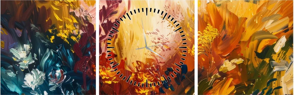 Tablou - pictură abstractă de flori (cu ceas) (90x30 cm)