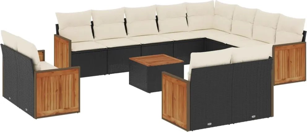 vidaXL Set mobilier de grădină cu perne, 13 piese, negru, poliratan