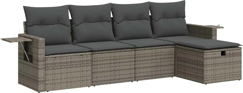 vidaXL Set canapea de grădină cu perne, 5 piese, gri, poliratan