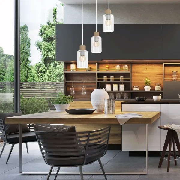 Lustră pe cablu MADERA 3xE27/60W/230V albă/lemn