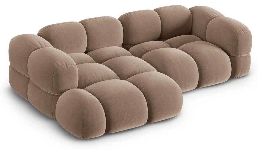 Colțar maro cu tapițerie din catifea (cu colț pe partea stângă/cu șezlong) Loretto – Cosmopolitan Design