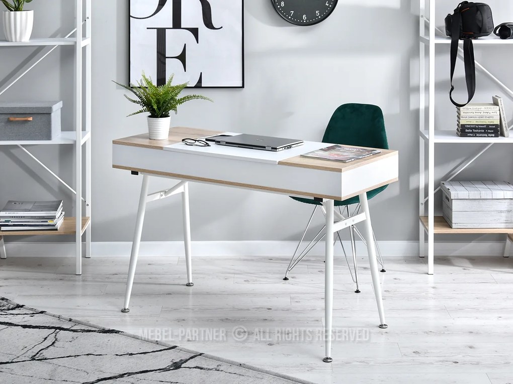 Masă PC Vicken (stejar + alb). Promo -23%. 1109859