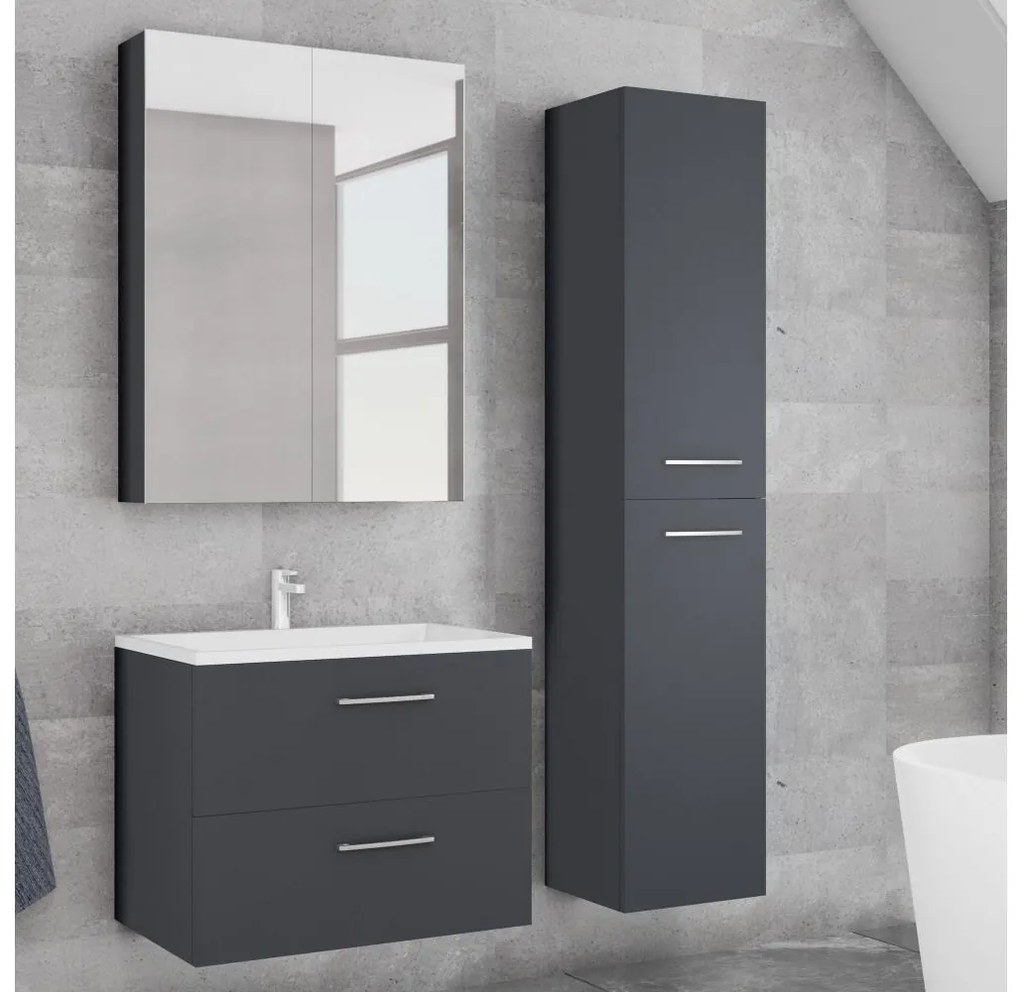 Set mobilier pentru baie KATE cu lavoar + dulap cu oglindă + dulap suspendat, antracit