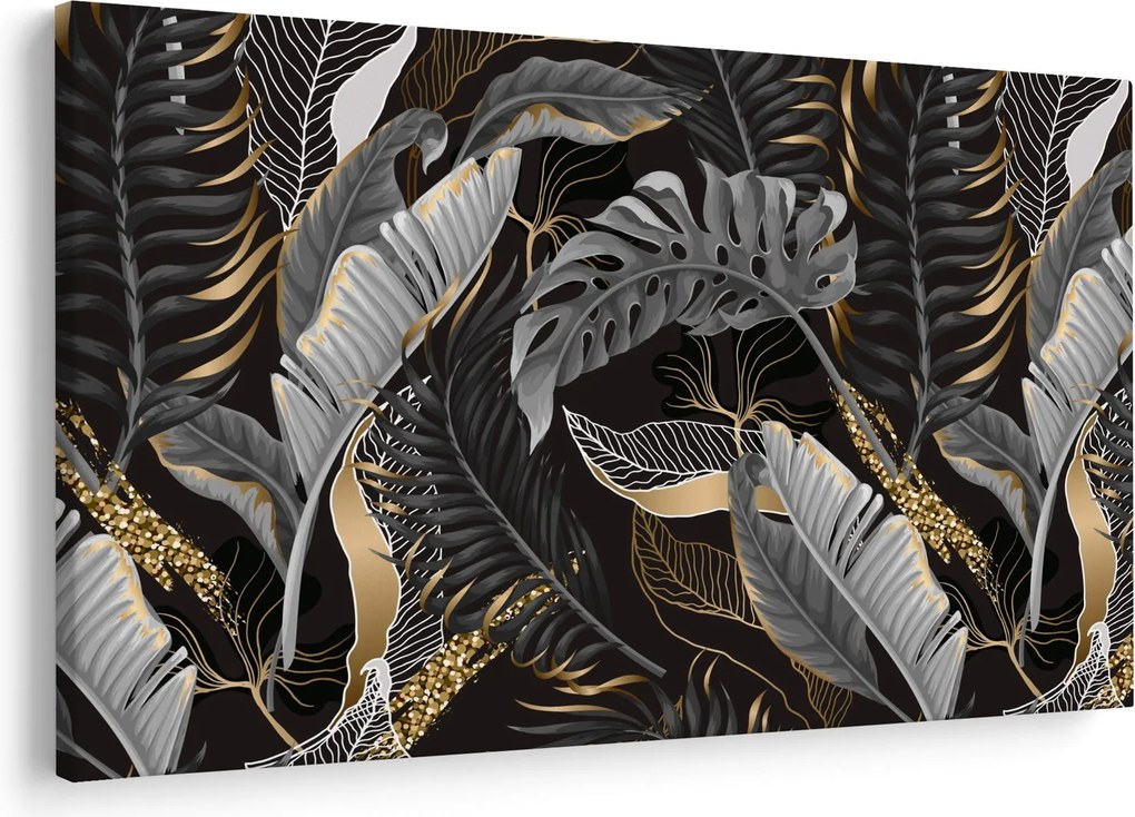 Tablou - Frunze tropicale, Galben - auriu (90x60 cm)