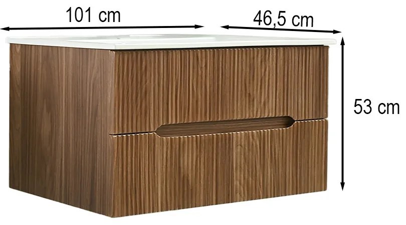 Mască de baie Trent 100 cu chiuvetă ceramică, 2 sertare, stejar apus de soare