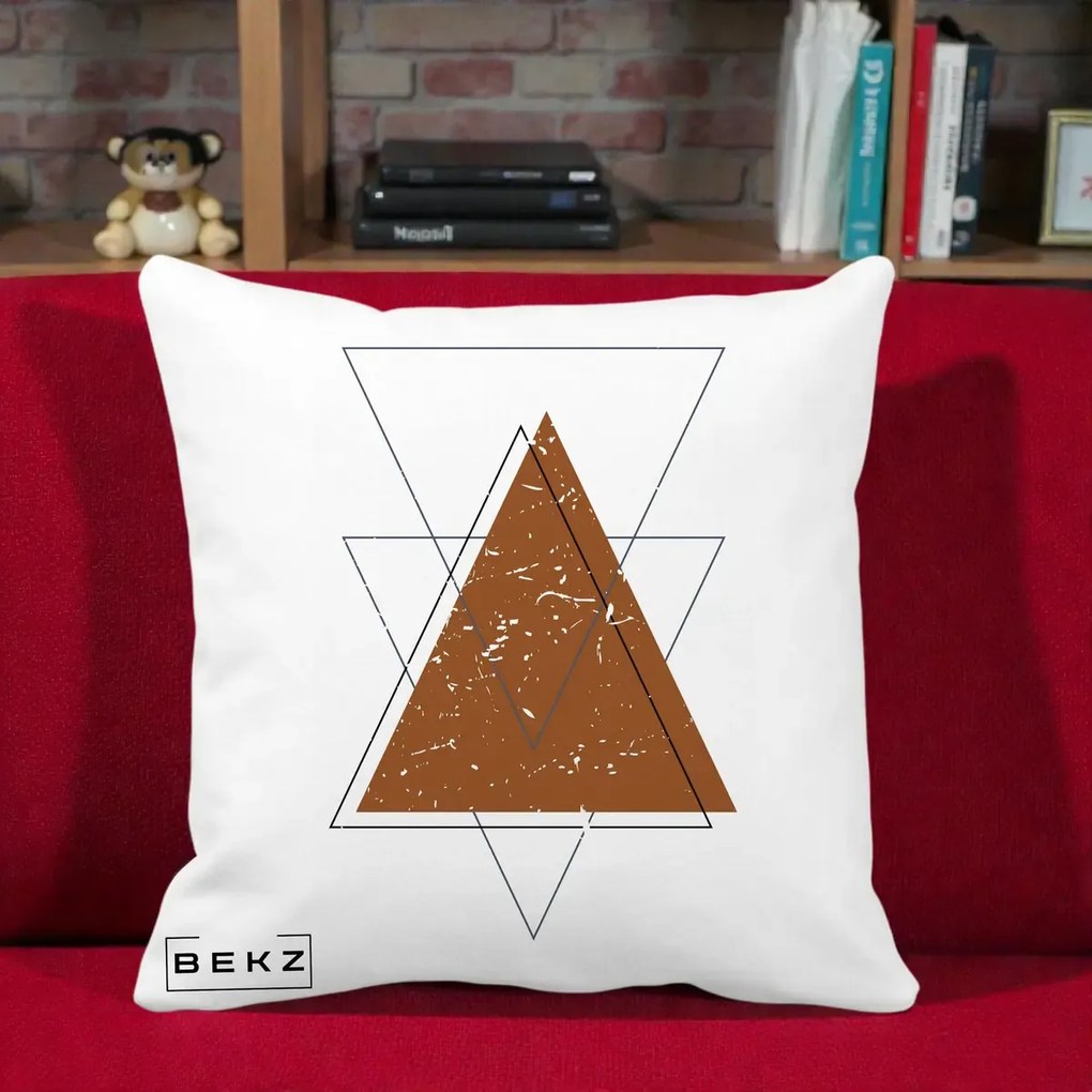 Perna Decorativa Geometric Triunghiuri Sacred, 40x40 cm, Alba Mata, Husa Detasabila, Perna Inclusa, BEKZ®
