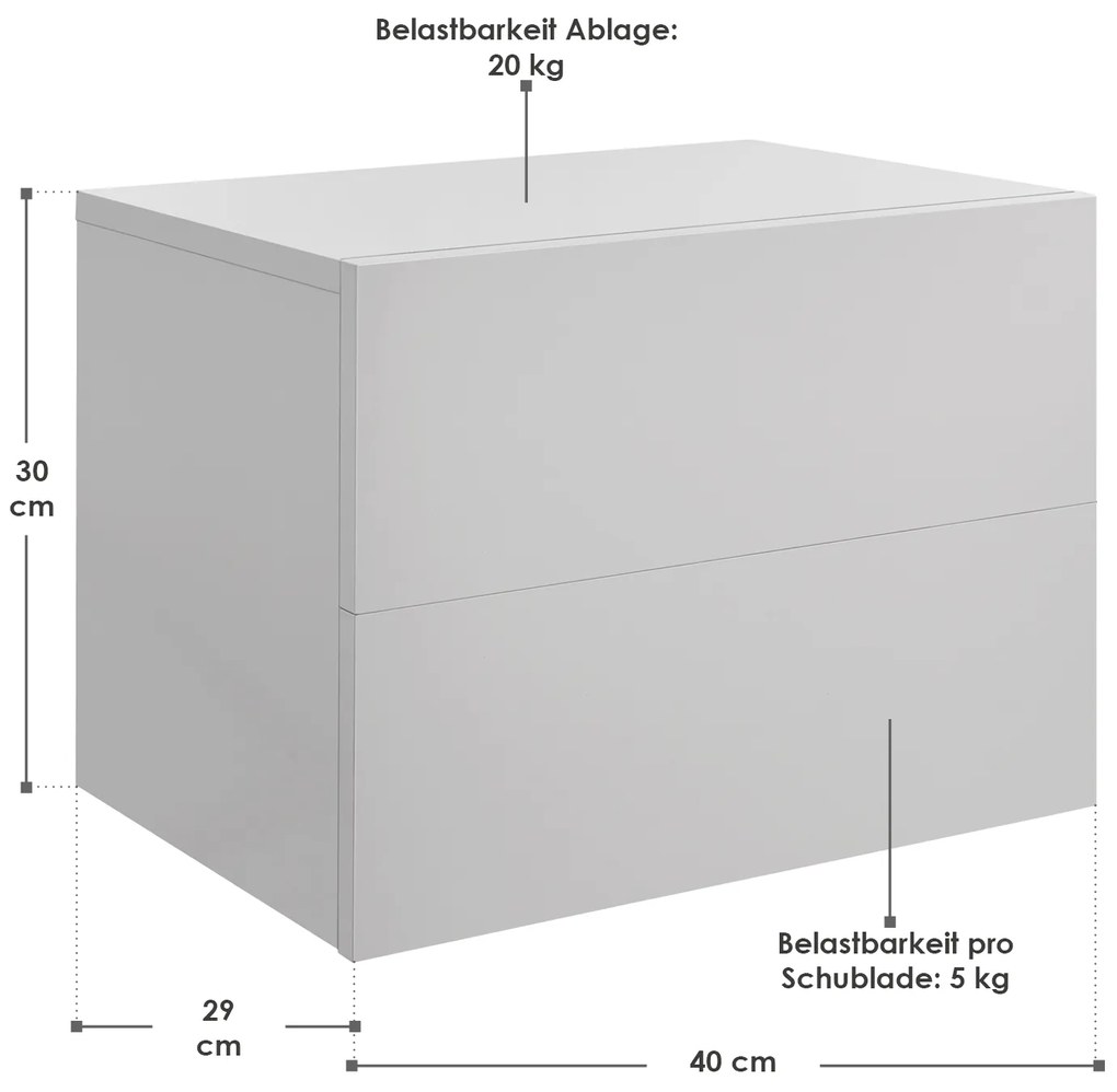 Noptiera 40x29x30 cm cu 2 sertare, alba