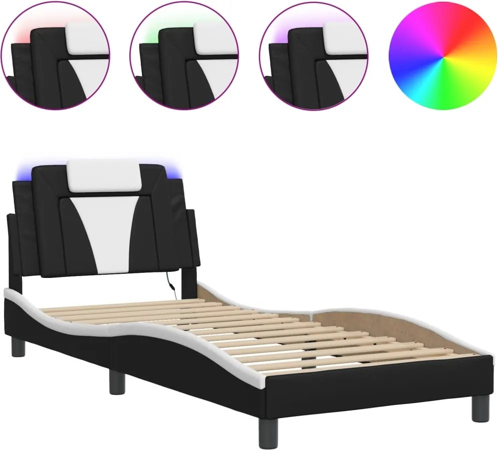vidaXL Cadru de pat Viana cu LED fără saltea negru/alb 90x200 cm