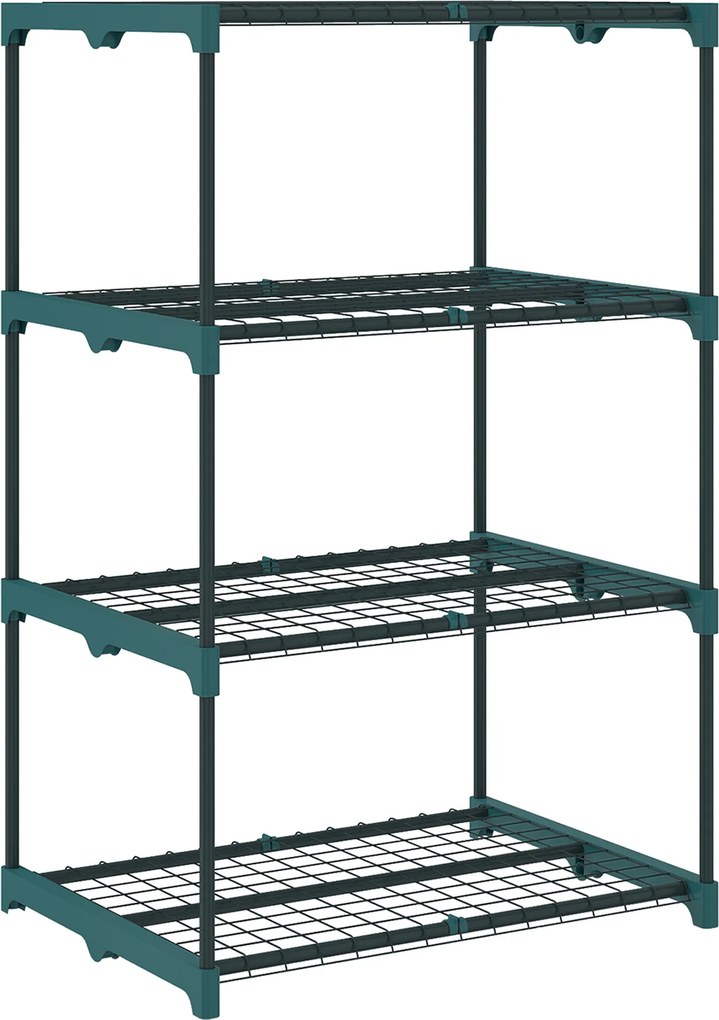 Outsunny Suport Vertical pentru Plante cu 4 Niveluri din Oțel și Plastic, Suport pentru Ghivece de Interior și Exterior, Grădină, Balcon, 67x49x105 cm, Verde Închis | Aosom Romania