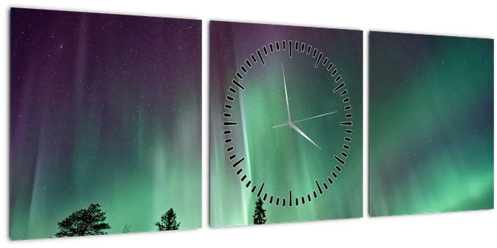 Tablou cu Northern Lights (cu ceas) (90x30 cm)