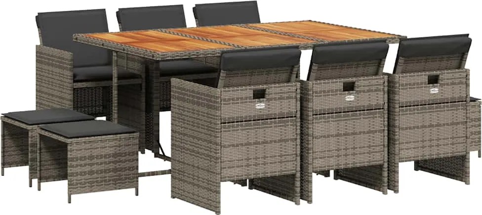 vidaXL Set mobilier de grădină cu perne, 11 piese, gri, poliratan