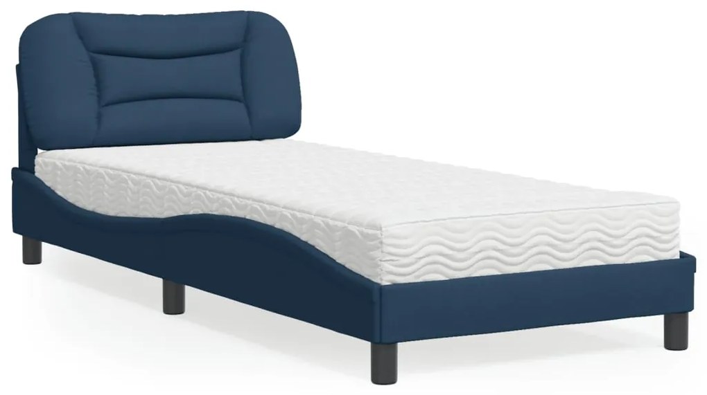 3208505 vidaXL Pat cu saltea, albastru, 90x190 cm, textil