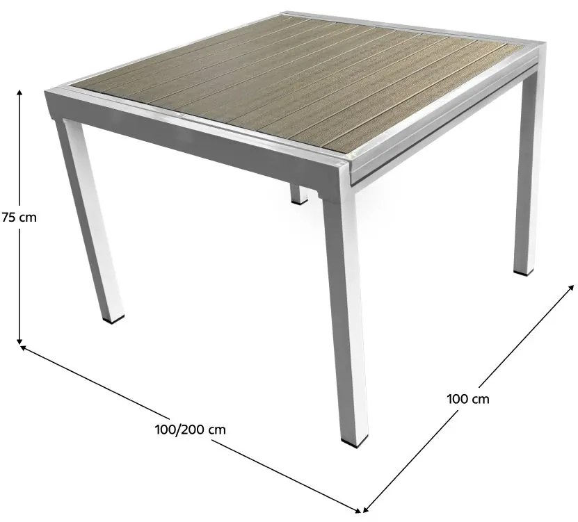 Masă de grădină extensibilă DARIO (alb oțel + gri) (pentru 4-8 persoane). 1091738