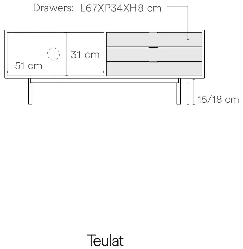 Comodă TV neagră/în culoare naturală cu aspect de lemn de stejar 140x52 cm Sierra – Teulat