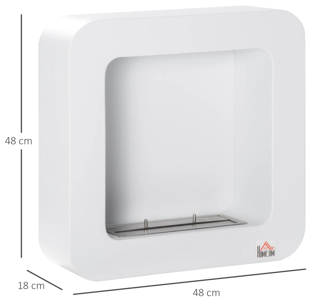 Semineu cu bioetanol de perete, incalzitor din metal, ardere de 2,5 ore, Acoperire 20m² cu rezervor de 1 l, 48x18x48cm alb HOMCOM | Aosom RO