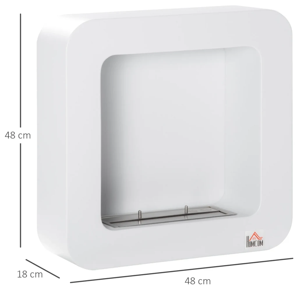 Semineu cu bioetanol de perete, incalzitor din metal, ardere de 2,5 ore, Acoperire 20m² cu rezervor de 1 l, 48x18x48cm alb HOMCOM | Aosom RO