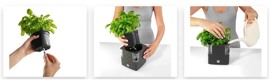 Ghiveci cu sistem de auto-udare Lover Cobble, 14 x 14 cm, gri antracit