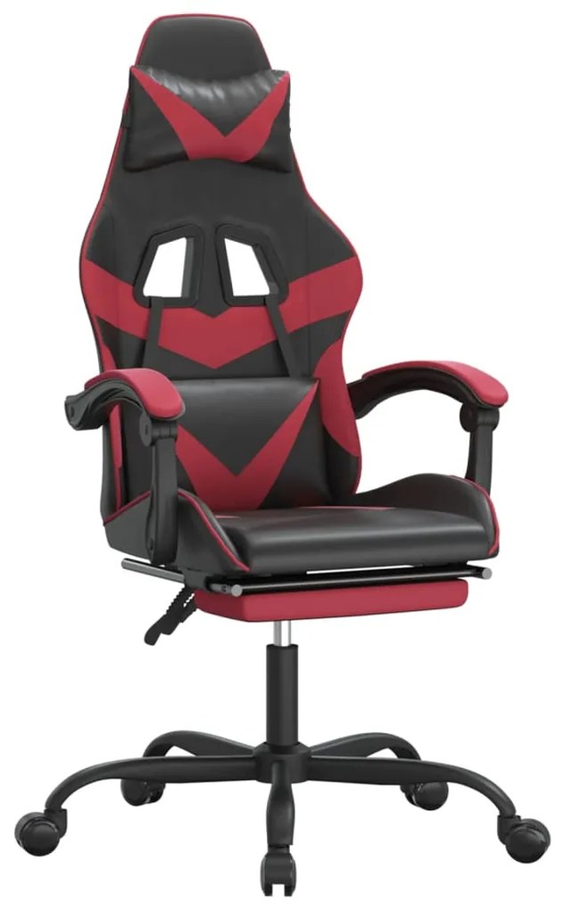 349562 vidaXL Scaun gaming pivotant/suport picioare negru/roșu vin piele eco