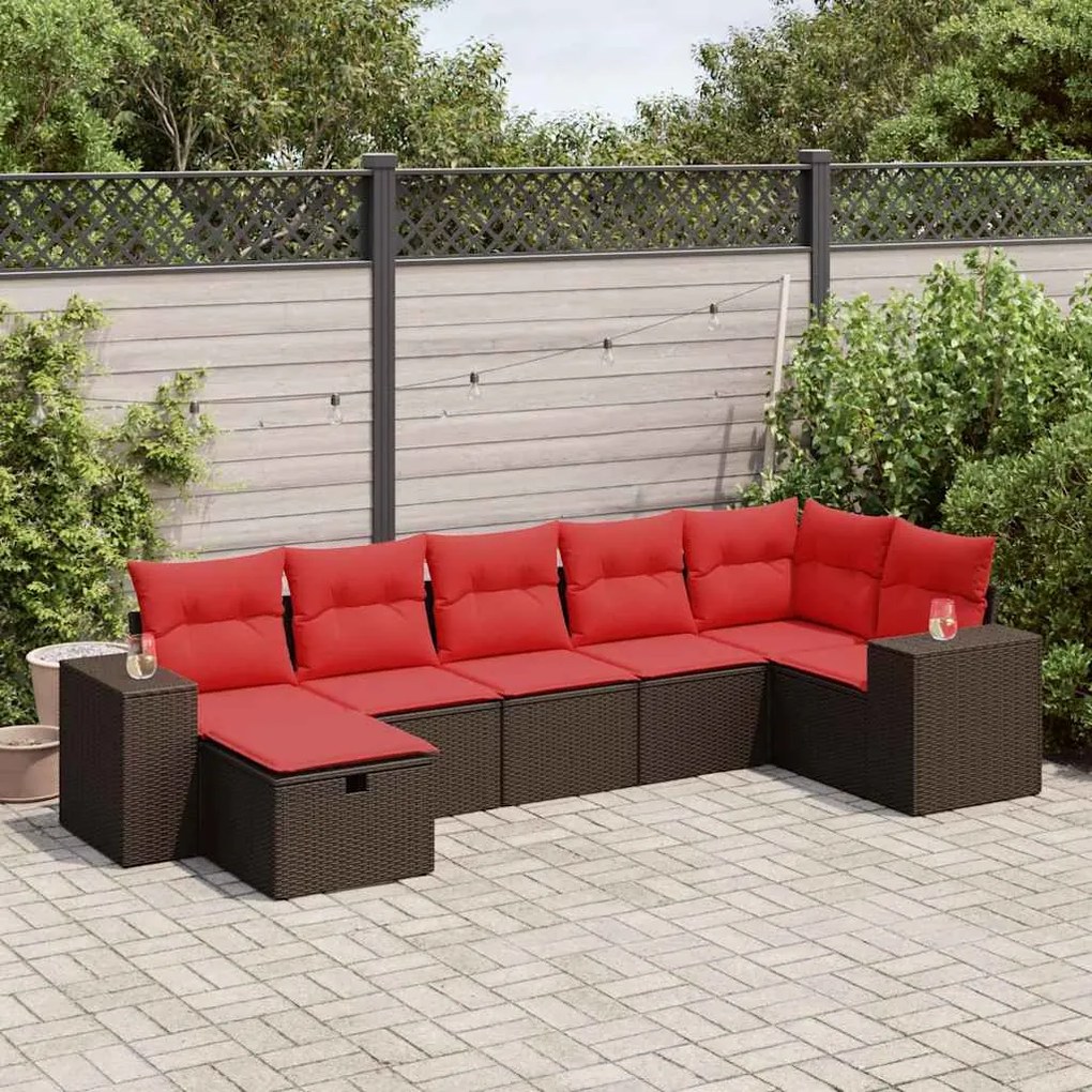 vidaXL Set canapele de grădină cu perne, 7 piese, maro, poliratan