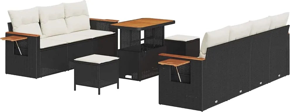 vidaXL Set de canapele pentru grădină cu pernă 10 pcs Negru și Crem