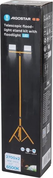 Aigostar - Proiector LED cu stativ 2xLED/30W/230V 6500K IP65 portocaliu/negru