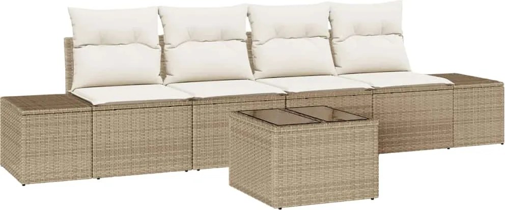 vidaXL Set de canapele pentru grădină 5 pcs Bej și crem poliratan