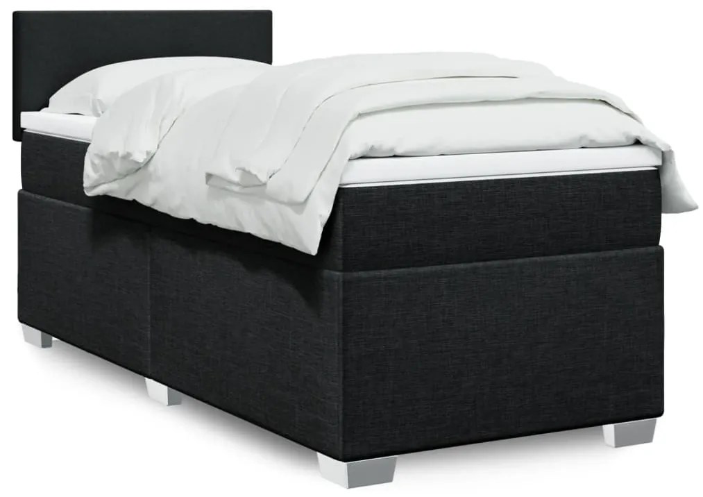 vidaXL Pat box spring cu saltea, negru, 80x200 cm, textil