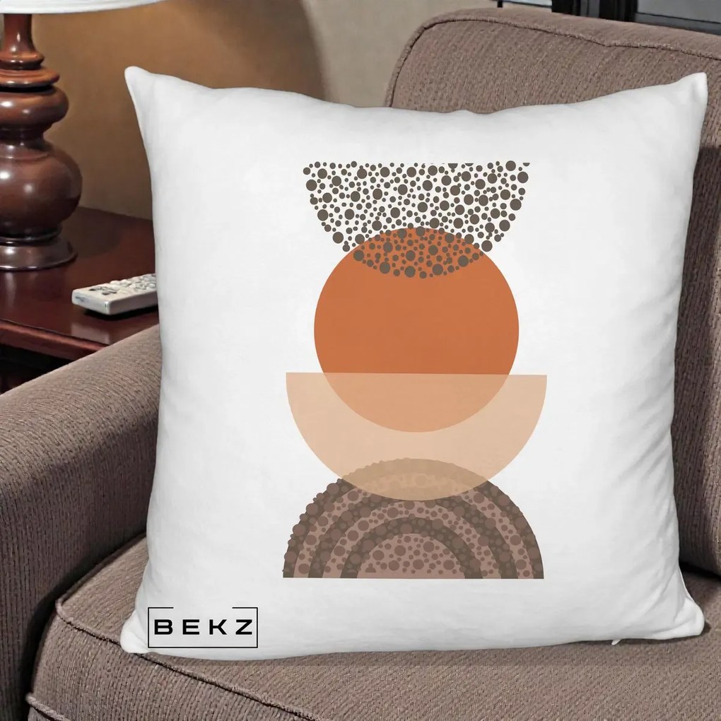 Perna Decorativa Boho Stiva Forme Punctate Terracotta, 40x40 cm, Alb Pufos, Husa Detasabila, Perna Inclusa, BEKZ®
