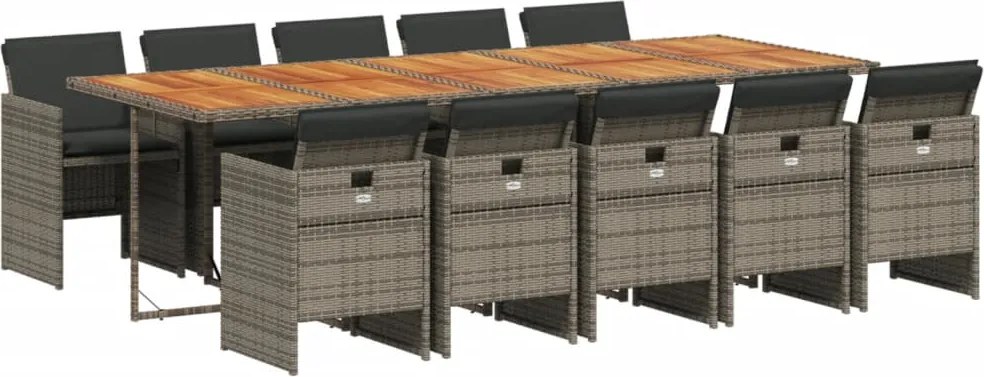 vidaXL Set mobilier de grădină cu perne, 11 piese, gri, poliratan