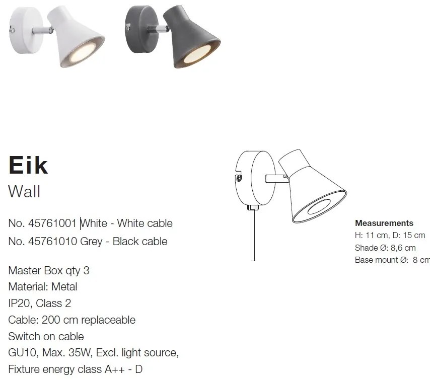 Aplica, Spot directionabil Eik, gri 45761010 NL