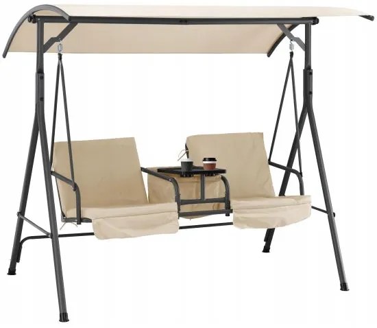 Balansoar gradina, 2 locuri, cu masuta, perne, crem, 180x117x162 cm, Melinda