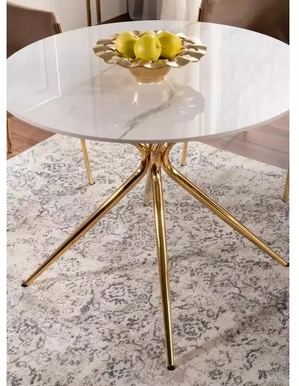 Masa rotunda Azalia Ceramic marmura alba/auriu ø90/h75 cm