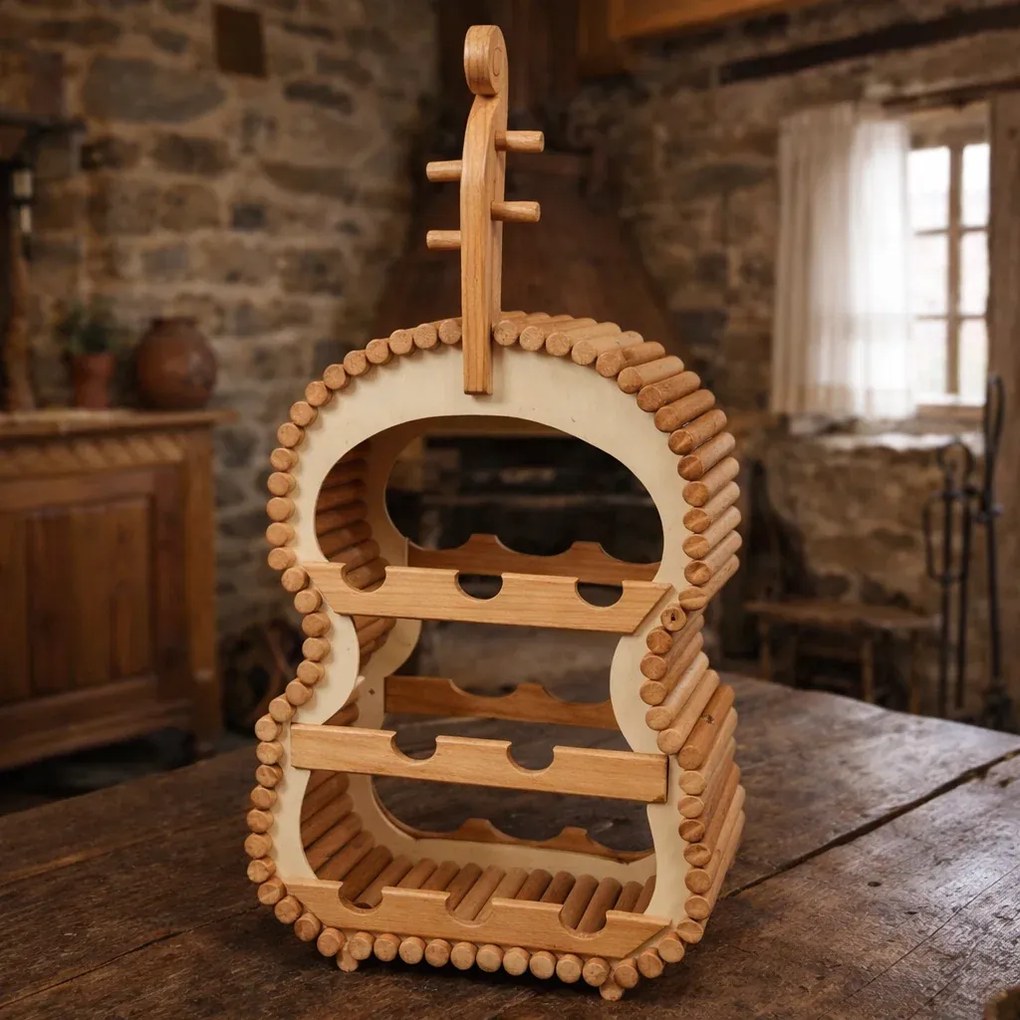 Suport sticle vin din lemn, forma vioara, pentru 5 8 12 28 sticle