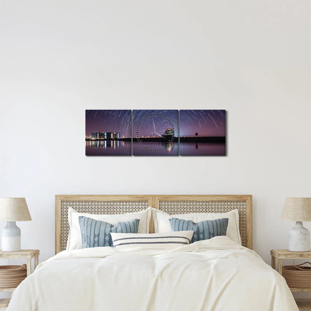Tablou cu cerul nocturn și stele (cu ceas) (90x30 cm)