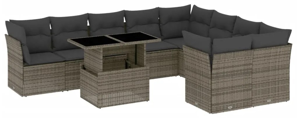 3266840 vidaXL Set mobilier de grădină cu perne, 10 piese, gri, poliratan