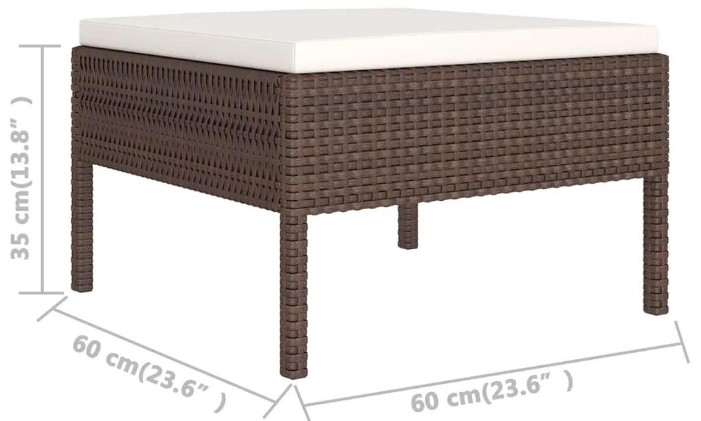 Set mobilier de gradina cu perne, 5 piese, maro, poliratan colt + 2x mijloc + suport pentru picioare + masa, 1