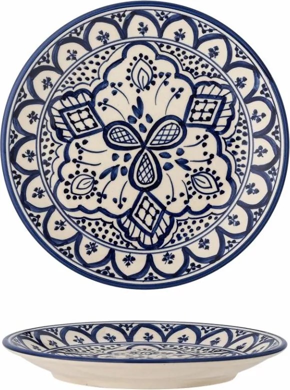 Farfurie din ceramică, albastru, model mediteranean pictat manual, 2 x 19 cm, „Karlie”