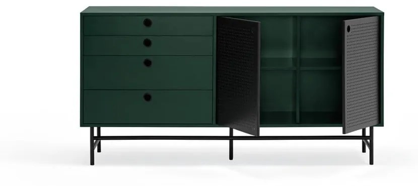 Comodă Teulat Punto, lungime 150 cm, negru-verde