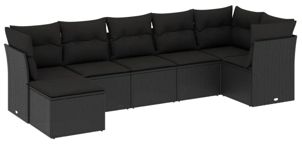 3249804 vidaXL Set canapele de grădină cu perne, 7 piese, negru, poliratan