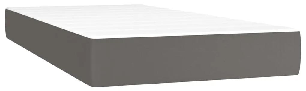 Pat box spring cu saltea, gri, 80x200 cm, piele ecologica Gri, 80 x 200 cm, Design simplu